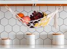 Fruit Hammock; Gray Fruit Basket; 100% Cotton; Screws & S Hooks; Banana Holder; Hanging Fruit Basket for Potato Storage